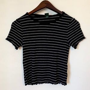 Ribbed striped ruffle tee